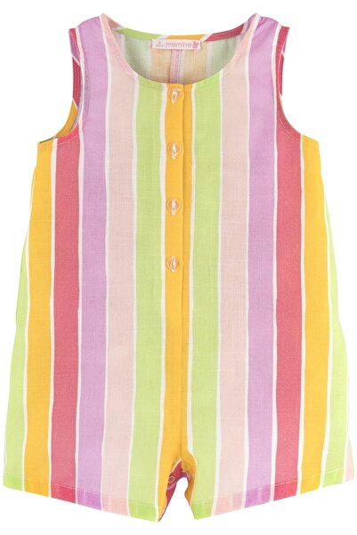 İdilbaby&Mamino Renkli Çizgili Yazlık Kız Çocuk Şort Tulum 15379