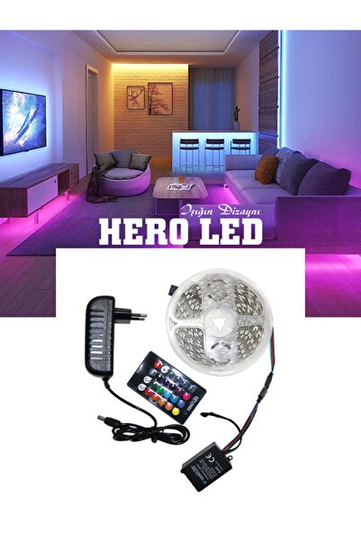 Hero Led 5 Metre 5050 16 Renkli Rgb Şerit Led Set 4 Amper Adaptör 6 Amper Kum...