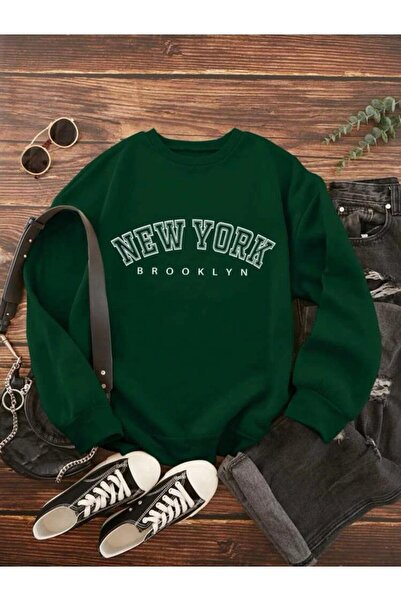 MOONBULL Unisex tamnozeleni New York Brooklyn Štampano dukserica