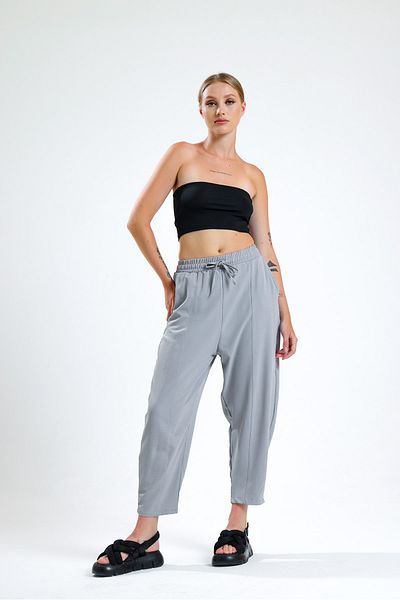 schlank Women's Gray Elastic Waist Pocket Ayrobin Shalwar Trousers