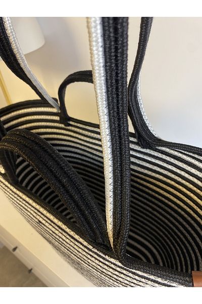 MaVaux Τσάντα παραλίας Zebra Jute Straw Look Τσάντα με λαβή γιούτας Vegan Bag