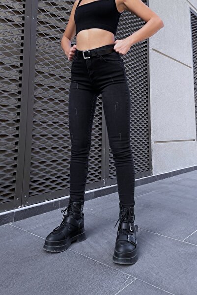 Lixera Pantaloni din denim skinny cu detalii antracit și picior îngust din Lycra