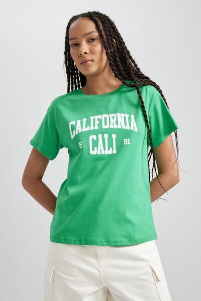 DeFacto Μπλουζάκι Regular Fit Crew με εμπριμέ κοντό μανίκι 100% βαμβάκι B1013ax23hs