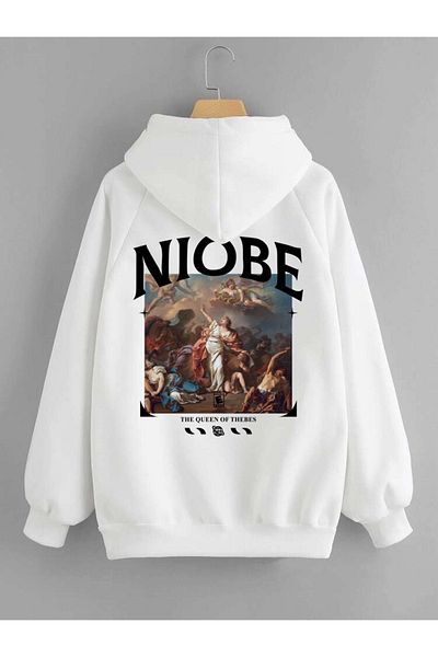 DEEPSENCE White Unisex Hooded Niobe Back Printed Sweatshirt