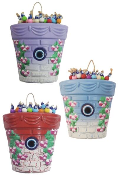 bimbambom Nazar Boncuklu Duvar Süsü 3 Renk 3'lü Nazarlıklı Yarım Duvar Saksısı