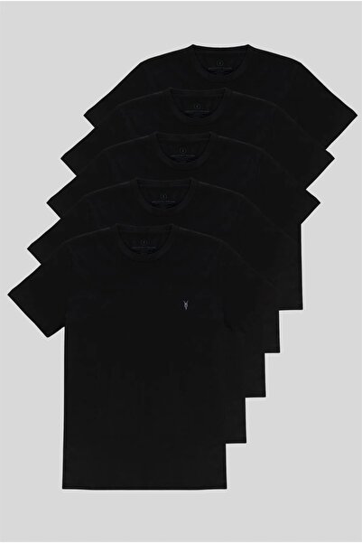 Bisiklet Yaka Standart Kalıp Basic Pamuklu Erkek T-Shirt 5li Paket