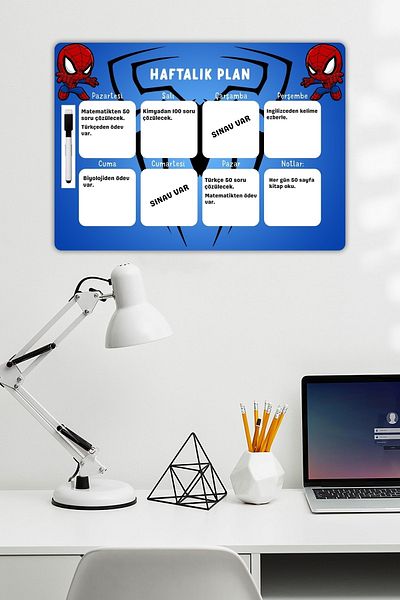 Copyrite Spiderman Weekly Planner Writable and Erasable (42x30) Lesson, Routine Planning Wall Board