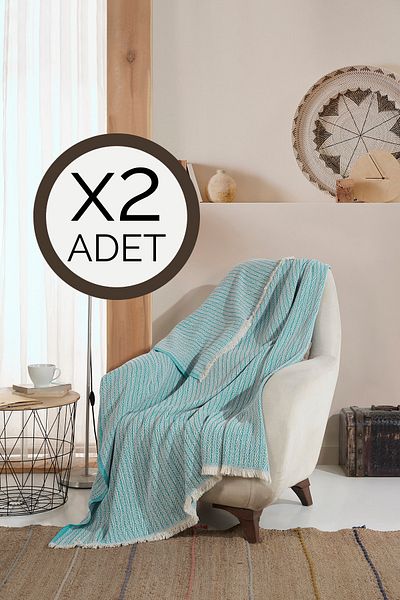 Lux Touch فيرا فيروزي 2 قطعة غطاء كنبة كرسي بذراعين شال 150 × 200 سم بطانية تلفزيون رمي قطن
