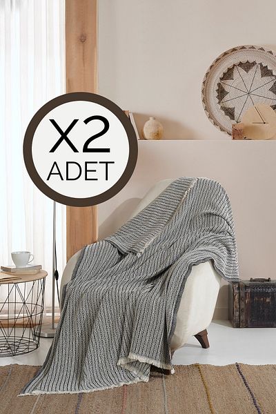 Lux Touch Vera Negru 2 Piese Husa Fotoliu Canapea Sal 150 X 200 Cm Pătură TV Plavă Bumbac