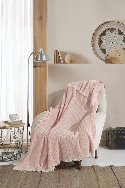 Lux Touch Vera Salmon 2 piese Husa fotoliu canapea șal 150 X 200 cm pătură TV aruncă bumbac