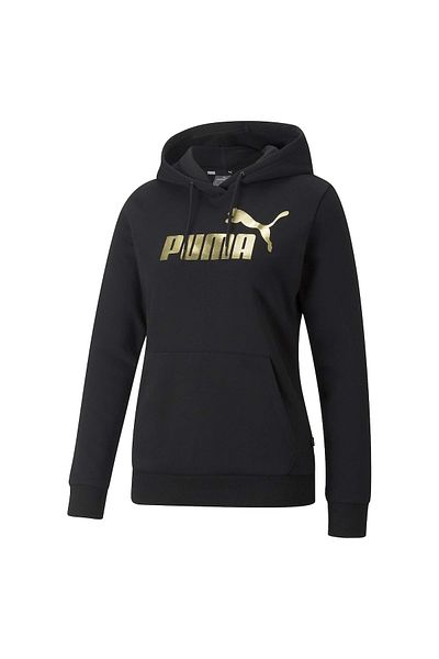 Puma Damen-Sweatshirt mit ESS+ Metallic-Logo – Kapuzenpullover, Rundhals, Langarm, Uni