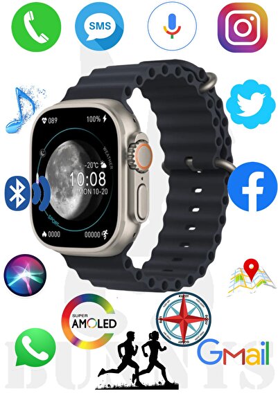 Bunnys Samsung Galaxy M12 Uyumlu Akıllı Saat AMOLED EKRAN Watch 8 Ultra 49MM ...