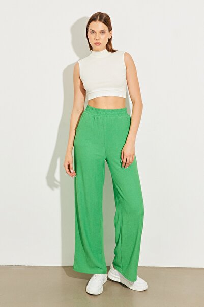 Yefrastore Benetton Πράσινο Παντελόνι με Ελαστική Μέση Διπλή Τσέπη Φαρδύ Μαντ...