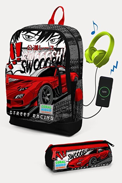 Coral High Дитячий чорно-червоний набір шкільних рюкзаків з малюнком автомобі...