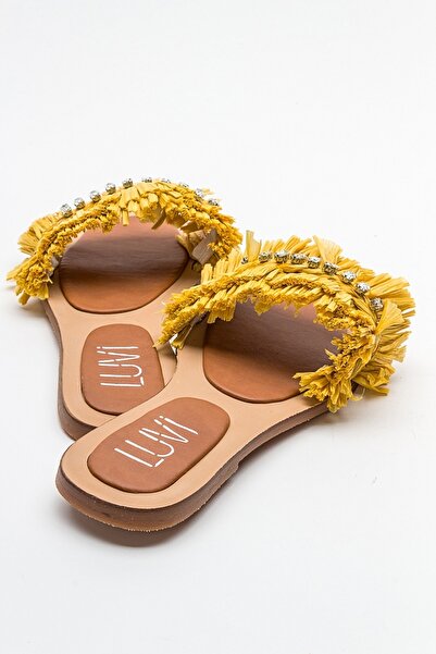 LuviShoes LUPE Sarı Taşlı Kadın Terlik