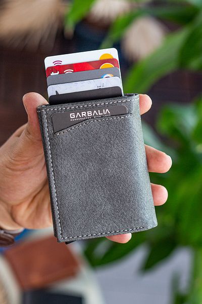Garbalia Donetsk Automatic Mechanism Gray Wallet Card Holder with Plenty of Card Holders and Paper Money Compartment