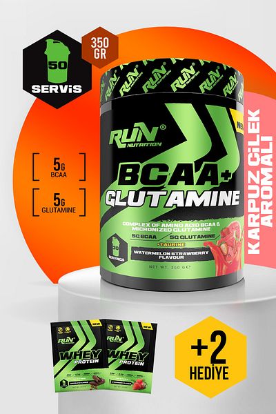 Run Nutrition Bcaa Glutamine - Watermelon Strawberry Flavored - 360g - 30 Serves - 2 Sachet Protein Gifted