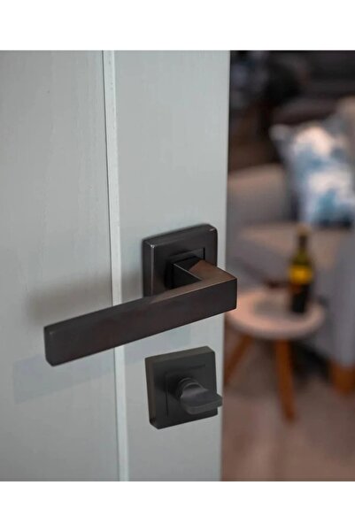 ARON Sofuoğlu Polat Lüx Kare Rozetli Mat Siyah (BANYO-WC) Kapı Kolu Alüminyum / Çelik