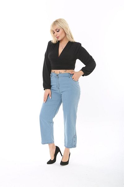 BİrHoşButik PLUS SIZE FULL LYCRA ANKLE LENGTH BUTTONED SIDE ELASTIC ZIPPERED TREND POCKET PIPE CANDLE JEANS