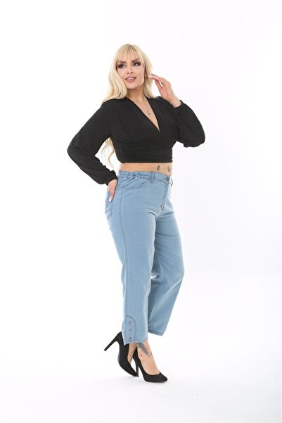 BİrHoşButik PLUS SIZE FULL LYCRA ANKLE LENGTH BUTTONED SIDE ELASTIC ZIPPERED TREND POCKET PIPE CANDLE JEANS
