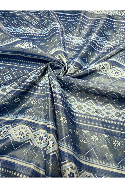 Kumaş sever Mavi Geometrik Desenli Kumaş Pareo Kumaş