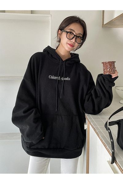 MODARİCH Colored Clouds Sweatshirt - Black Printed Oversize Ribbon Hoodie