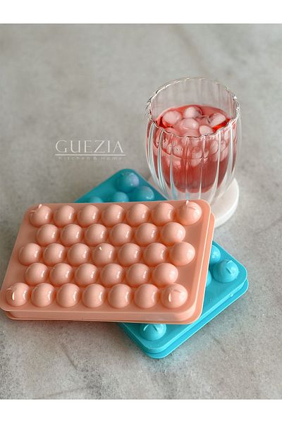 GUEZIA Globe Ice Mold| 33-Chamber Round Ice Mold with Lid| 2 Pieces