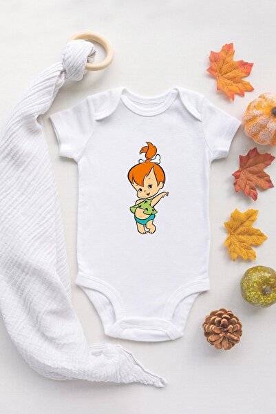 TUĞBABABY Kız Bebek Taş Devri Çakıl Bebek Organik Baskılı %100 Pamuklı Zıbın