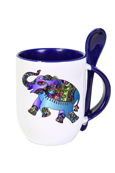 LADİJİTAL BASKI ÇÖZÜMLERİ Orange or Navy Blue Special Printed Mug with Spoon