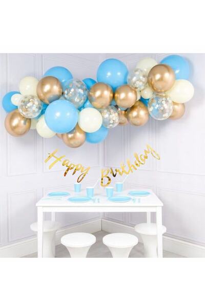 parti pera Pastel Blue Chrome Gold White Pastel Balloon Chain Set