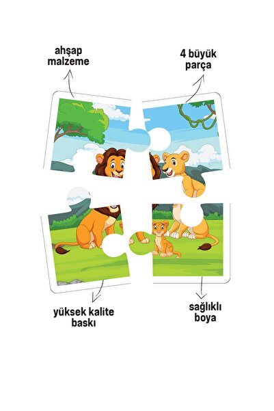 metafortoys Ahşap 4 Parça Yapboz Bebeğimin İlk Pazılı ( Aslan Ailesi)