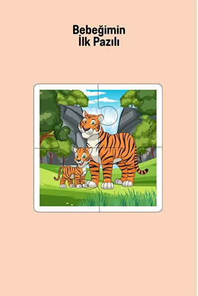 metafortoys Ahşap 4 Parça Yapboz Bebeğimin İlk Pazılı (Kaplan Ailesi)