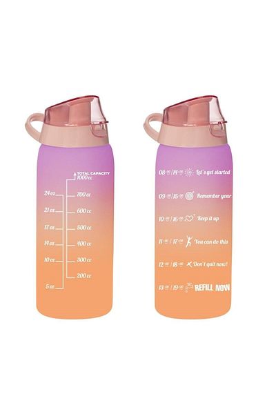 Herevin Water Bottle Double Color Painted Size Printed Puppy Mouth 1 Liter Motivational Water Bottle