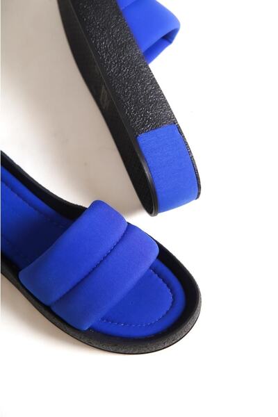 Capone Outfitters Capone Quilted Banded Colorful Detailed Wedge Heel Matte Satin Saks Blue Women's Slippers