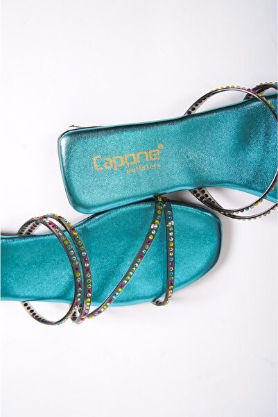 Capone Outfitters Dámské pantofle Capone na plochém podpatku Stone Tyrkys