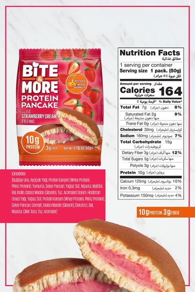 bite & more Protein Pancake Proteinli Pankek 50 gr Strawberry Cream