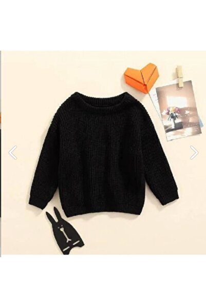 Meriç bebe سترة تريكو سوداء مرنة للغاية برقبة دائرية للأطفال من الجنسين