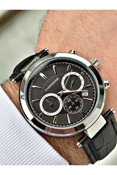 Chaperone Siyah Renk Deri Kordon Fonksiyonlar Aktif Erkek Kol Saati + BİLEKLİ...