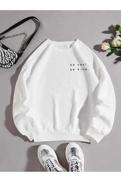 mercoledi Hanorac oversize unisex cu gât cu imprimeu Be Cool Be Kind