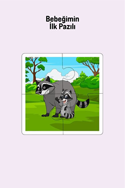 metafortoys Ahşap 4 Parça Yapboz Bebeğimin İlk Pazılı (Rakun Ailesi)
