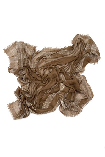 nazipek Ekose Desenli Flamlı Ince Kahverengi Yazma Pamuklu Eşarp 100x100cm