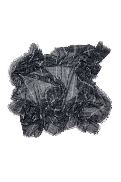 nazipek Kareli Desenli Flamlı Ince Siyah Yazma Pamuklu Eşarp 100x100cm