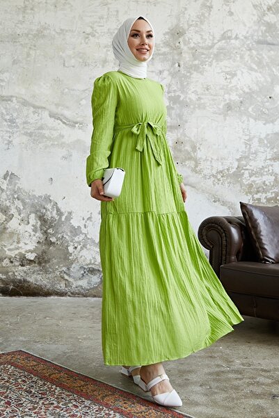 InStyle Šaty Almisa Belted Seersucker - Pistáciově zelená