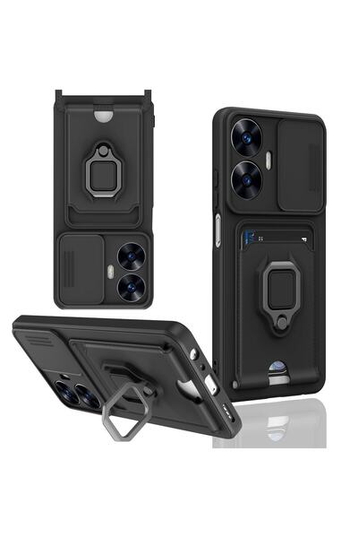 m.tk moveteck حافظة Realme C55 مع حماية للكاميرا وحزام IP وحامل منزلق مع حلقة وبطاقة عمل زوما سيليكون