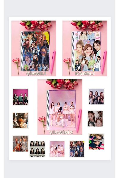 animeandyourworld Itzy 3 notebooks A4 size lined + checkered + unlined and 9 photocards