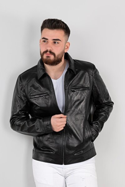 Deri Effect Erkek Siyah Hakiki Deri Mont