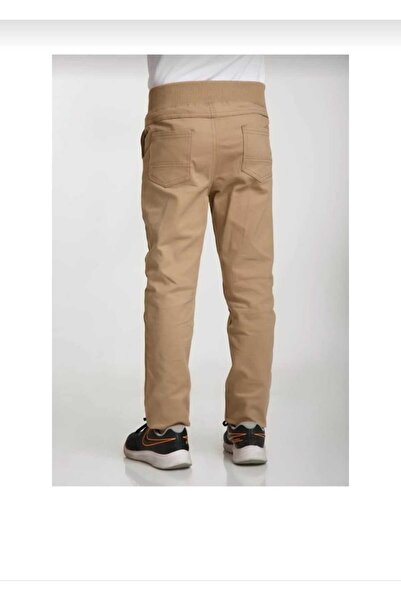 Genel Markalar Bej Ribanalı Tam Lastikli Kanvas Kumaş Okul Pantolon, rahat ve şık seçenek