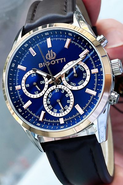 Bigotti Men's Wristwatch 5 Atm Waterproof 100% Leather Strap Dark Brown + Bracelet BME2004C2