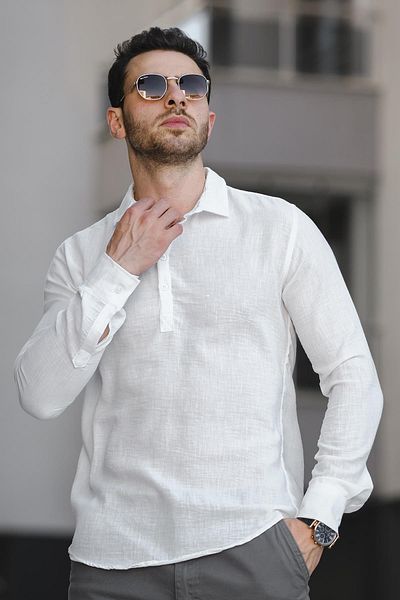 Oksit Ανδρικό πουκάμισο Zanio Slim Fit Half Patch γιακά