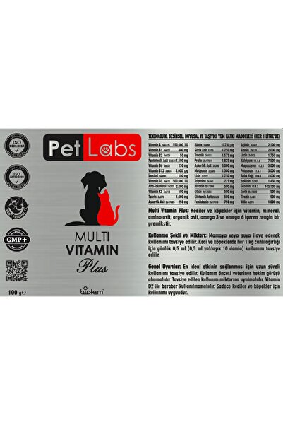 Pet Labs Multi Vitamin 100 Ml. ( Kediler Ve Köpekler Için Multivitamin - Vitamin )
